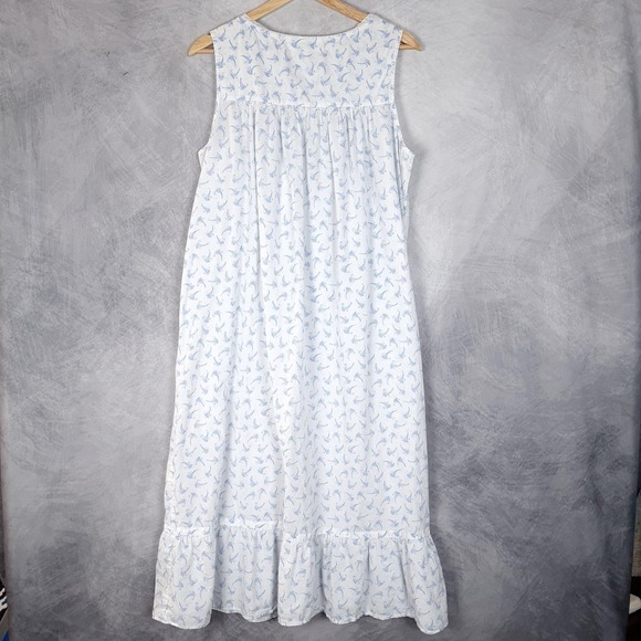 Eileen West Nightgown Womens Medium White Blue Floral Lace Sleeveless Ruffle - Picture 10 of 16